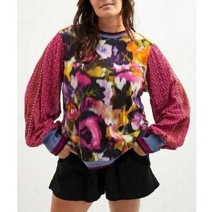 Anthropologie Bl^nk London Contrast Eyelet Pullover Floral Top